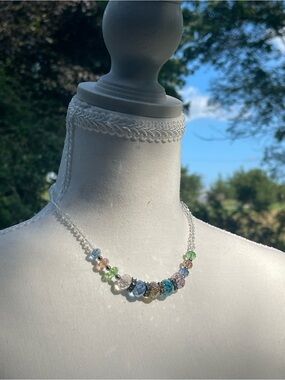 Vintage AB Multicolor Crystal Choker Necklace 15" Easy Magnetic Clasp Rondelle